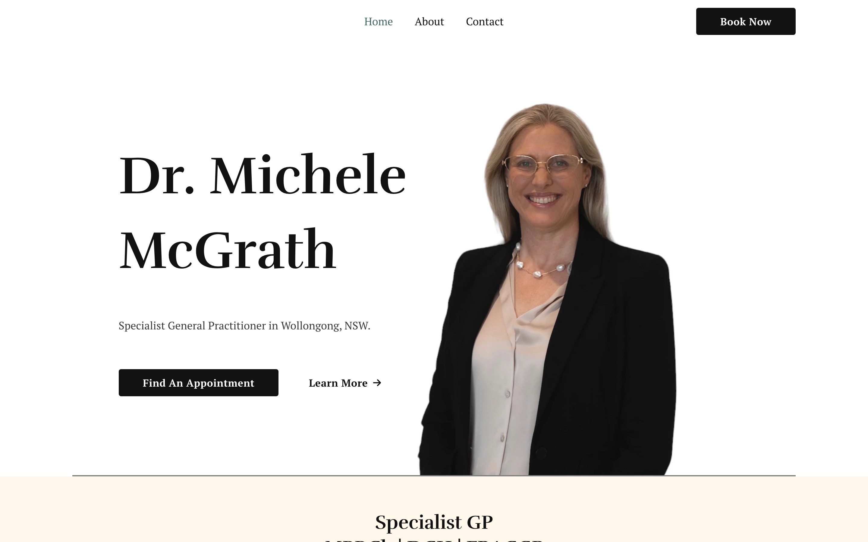 Dr Michele McGrath homepage, desktop